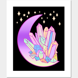 Pastel Goth Crystal Cluster Witchy Moon Posters and Art